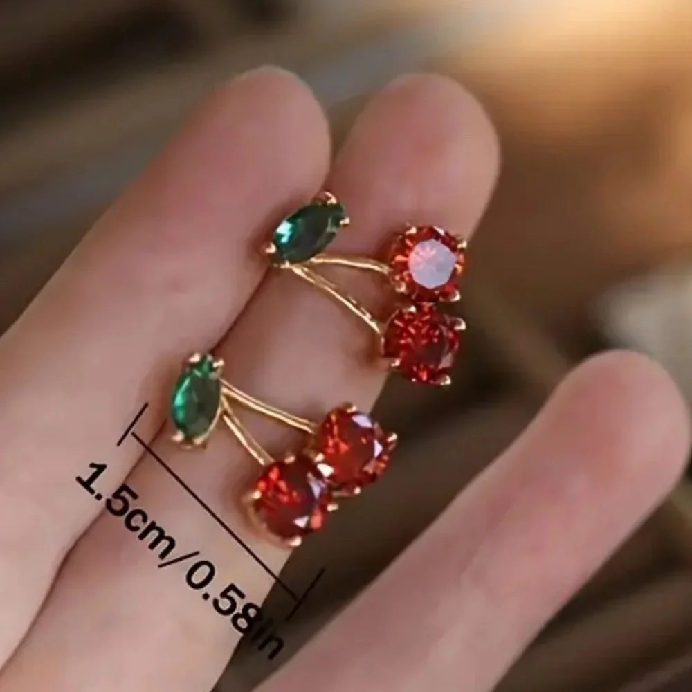NWT! Gorgeous Faceted Faux Zircon Cherry Pierced Post Earrings in Gold Tone!